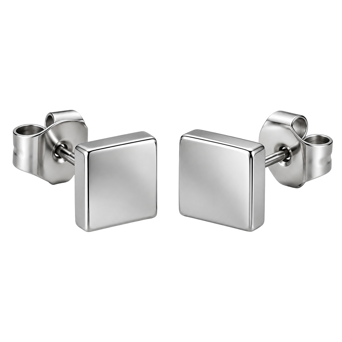 Premium Stainless Steel Square Stud Earrings – Polished Silver | GRIINBOUND